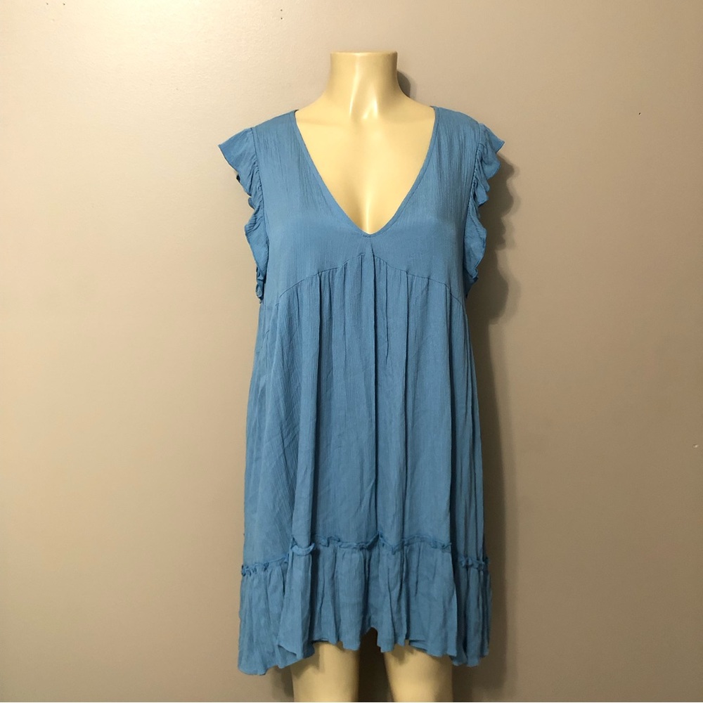 Altar’d State Blue Ruffle V-Neck Summer Dress Women’s Size Large